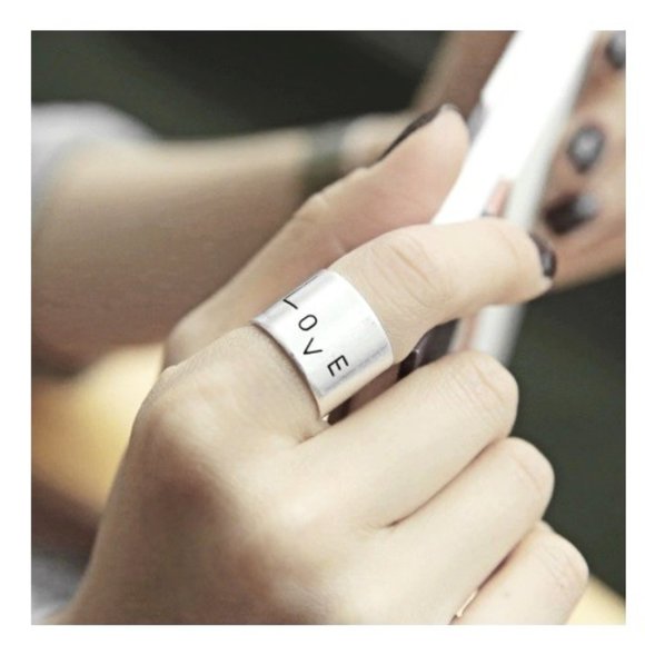 Silver Wide Print LOVE Inspirational Ring - Picture 2 of 4